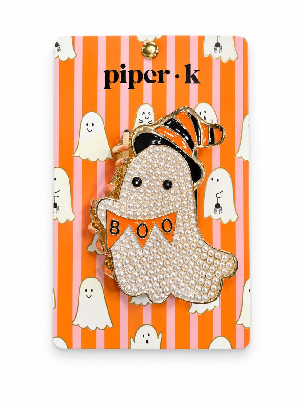 Piper K Pearl Ghost “BOO” Witch Hat Halloween Claw Hair Clip